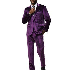 Purple Velvet Peak Lapel Skinny Fit 2 Piece Men's Suit